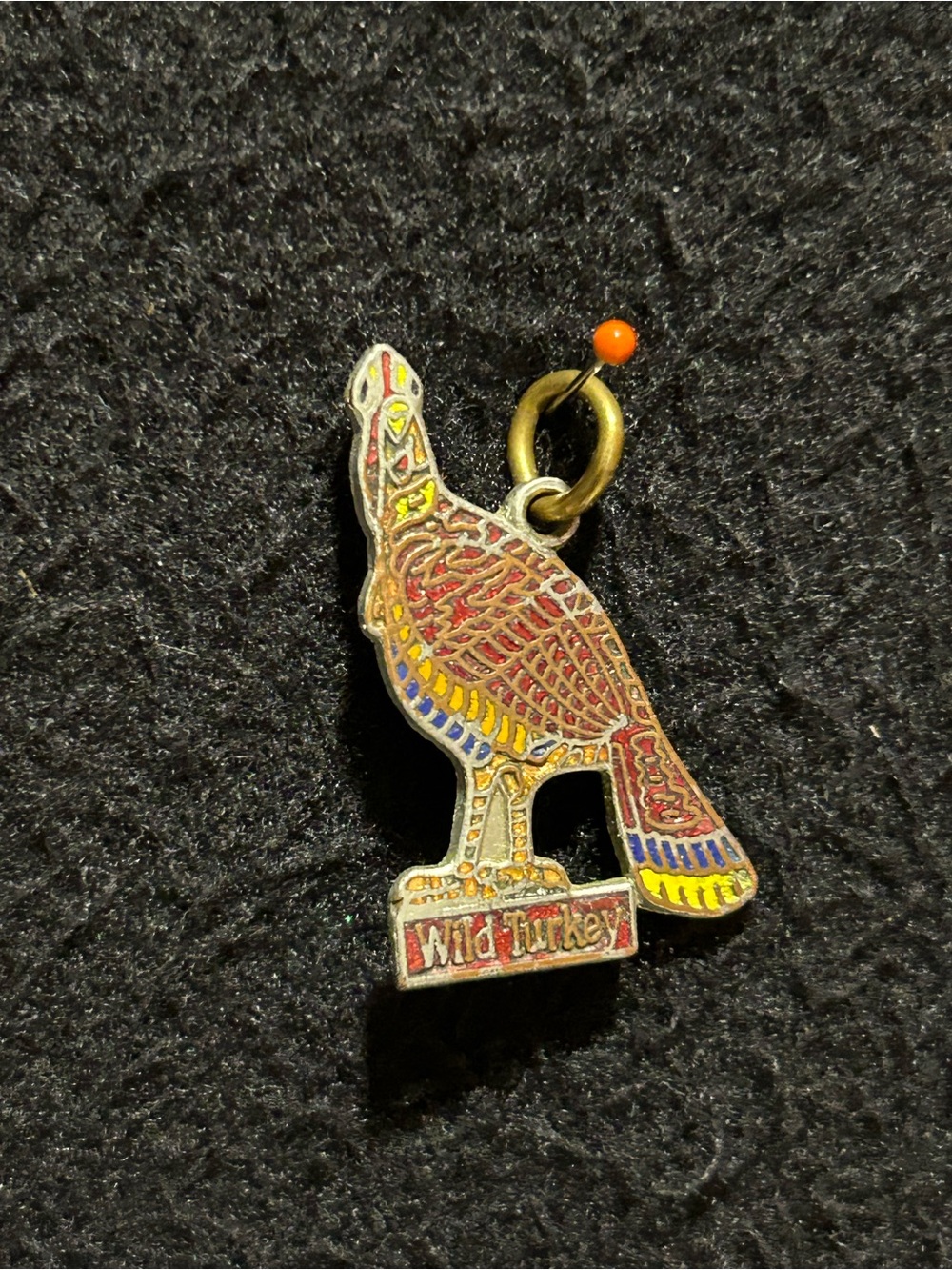 Vintage Wild Turkey Bourbon Advertising Enamel Pendant 1.25 Inches Long